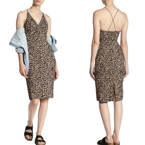 Topshop Leopard Print Plunge Bodycon Dress - Picture 1 of 10